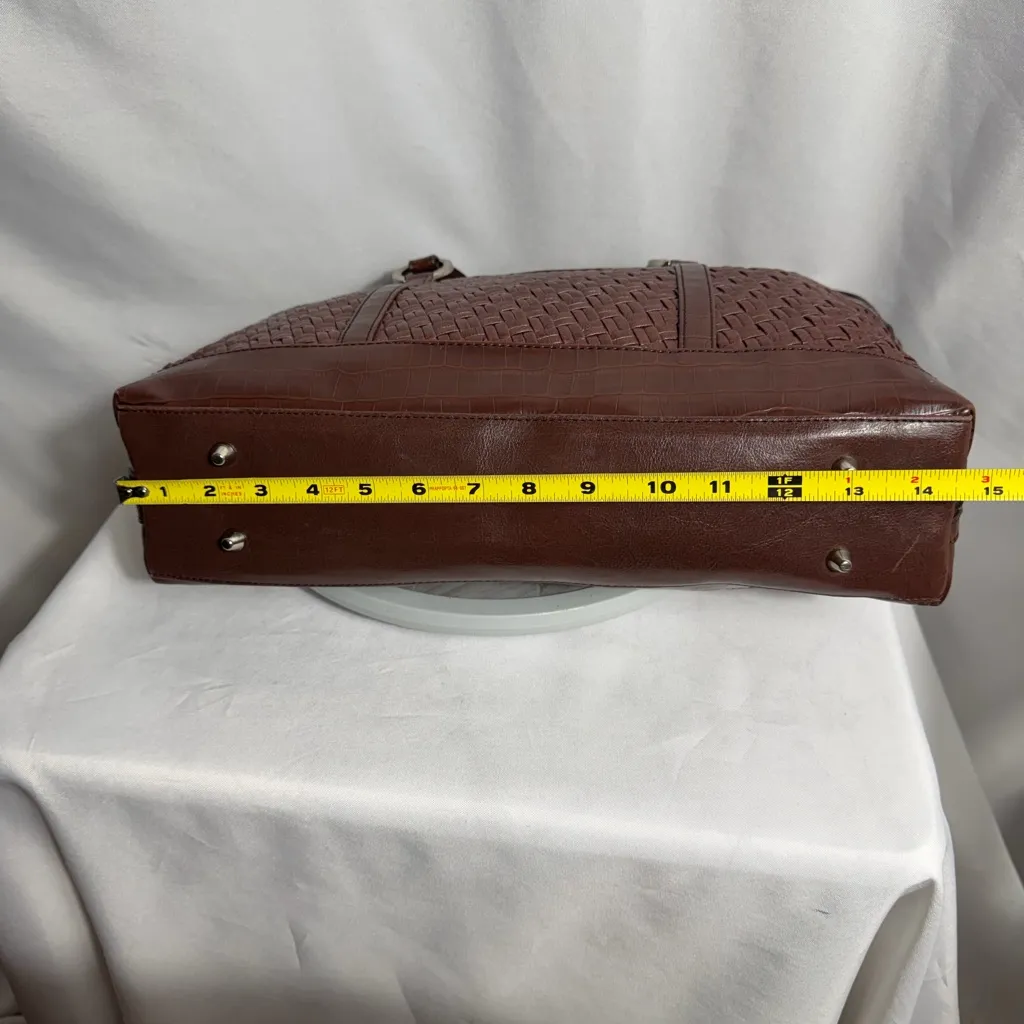 Coldwater Creek Brown Woven Faux Leather Shoulder Tote Work Bag Organizer - Image 7