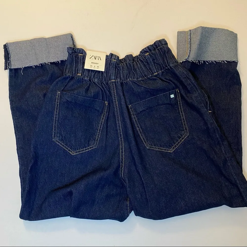 Zara High Waisted Baggy Jeans with Darts and Elastic Waist - Image 9