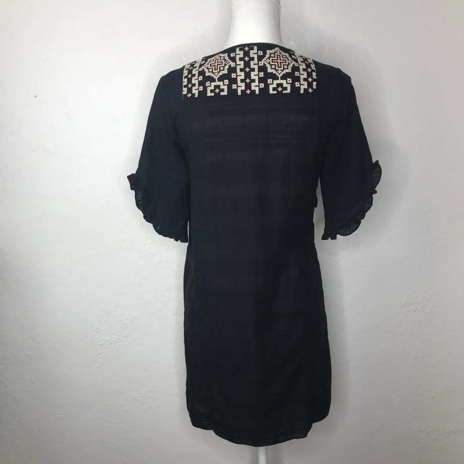 Madewell Women'sCassia Embroidered Ruffle Shift Dress Black Cotton Size XS NWT - Image 3