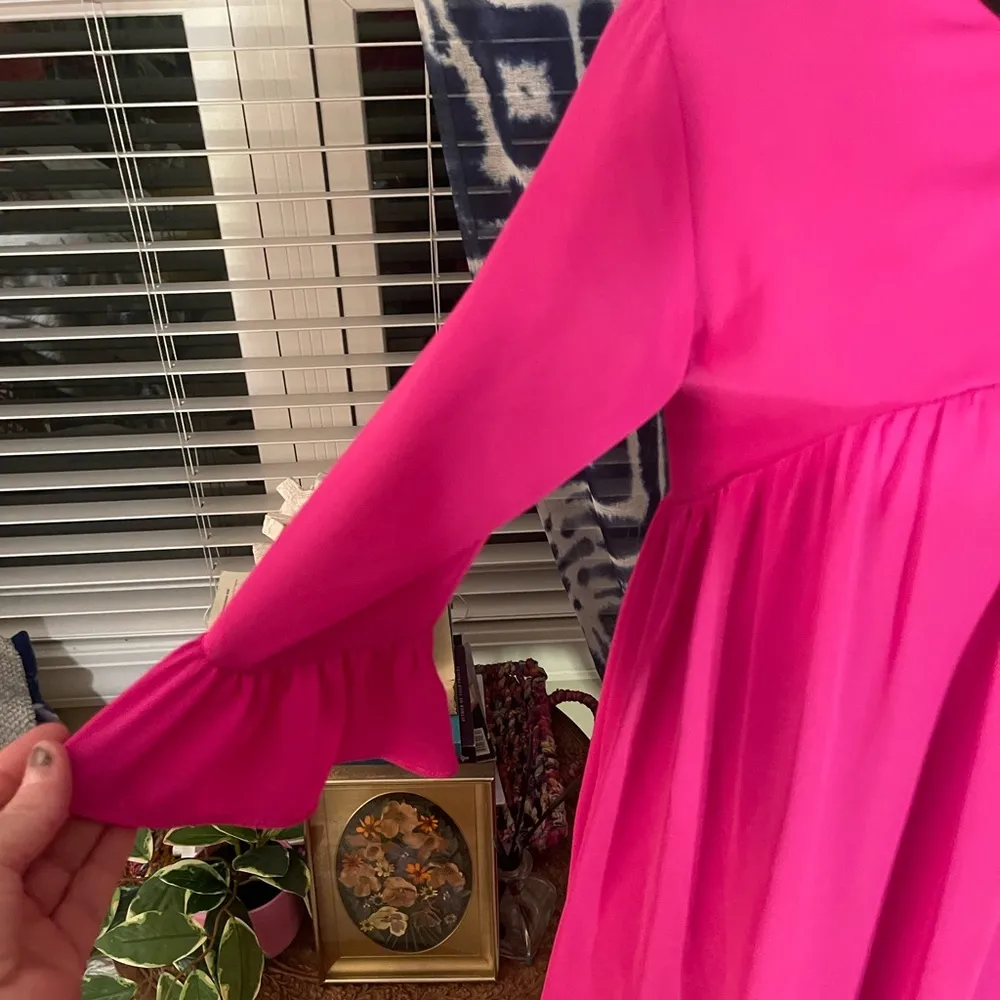 Women’s Amanda Uprichard Hot Pink Babydoll Dress w/Lace Up Back & Ruffle Sleeves - Image 2