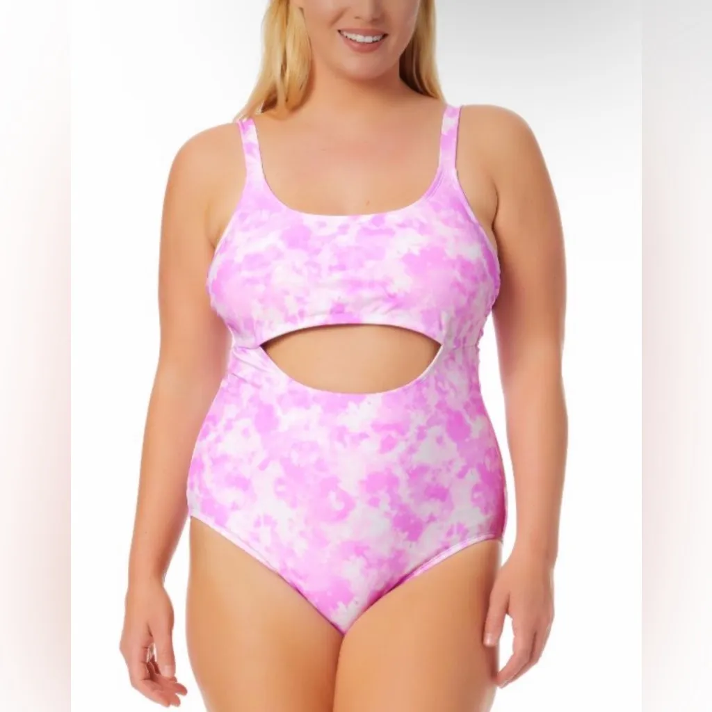 California Waves Plus Size Tie-Dye One-Piece Swimsuit Pink Size 2X 20/22 NWT - Image 2