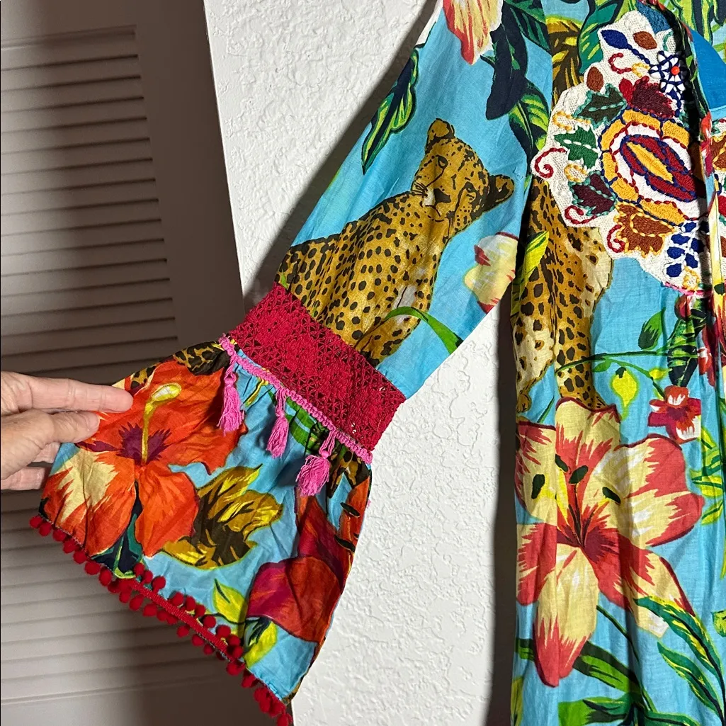 Debbie Katz Cover Up Rio Dress Colorful Vacation Cruise Resortwear Tropical Blue - Image 9