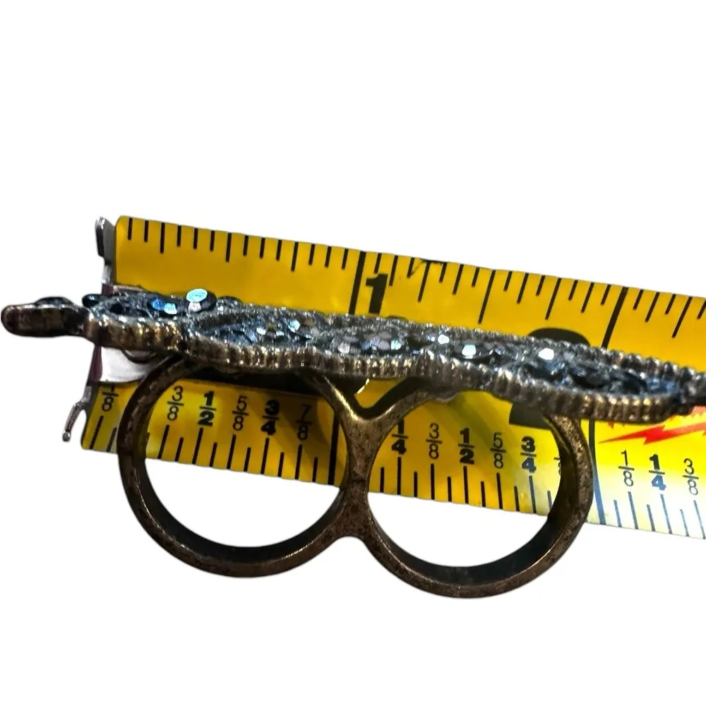 Bronze Rhinestone Leaf Two Finger Edgy Ring size 6 Black - Image 12