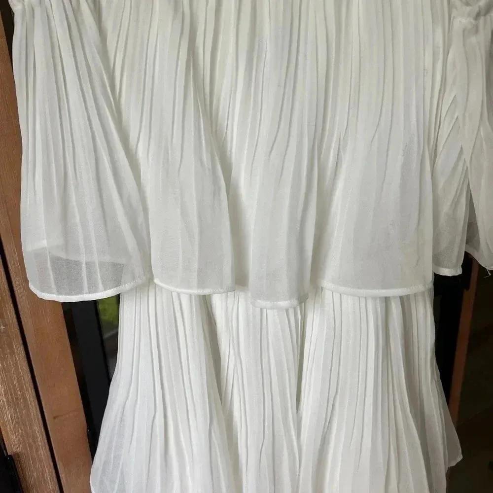 Lulus Gala Ready Off Shoulder Ruffle Midi Dress pleated bridal tiered engagement - Image 5