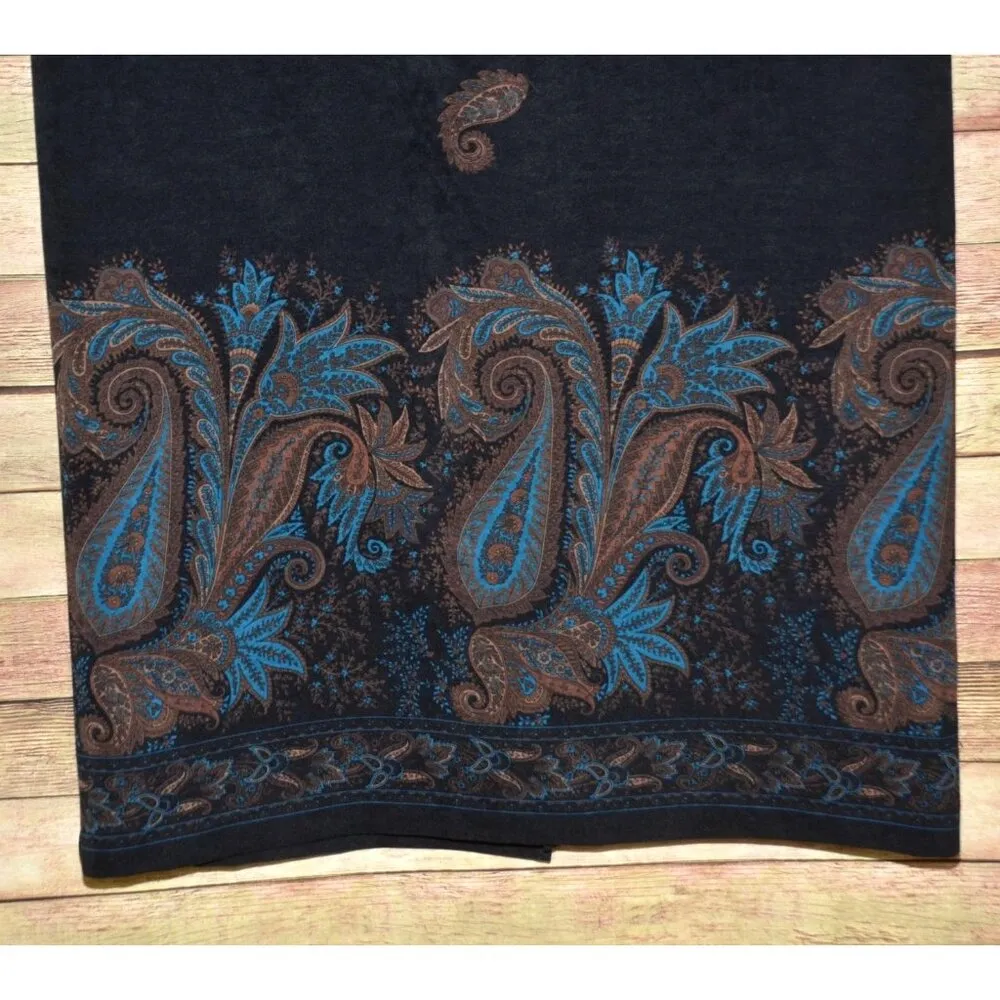 Pretty Briggs New York Vintage Paisley Print Midi Skirt 14 Black Pencil Style - Image 3