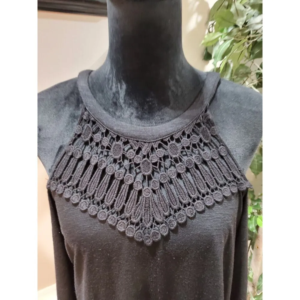 Torrid Women's Black Lace Polyester Crew Neck Cold Shoulder Sleeve Top Blouse 00 - Image 2