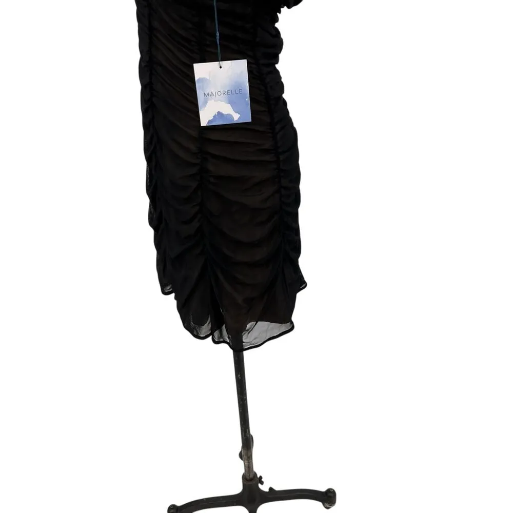 Majorelle Pandora Mini Dress Black Nude Ruched Shirred‎ Off the Shoulder Size XL - Image 9