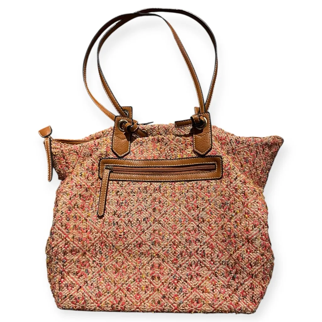 Sondra Roberts Squared Stylish Tweed Tote Bag - Multicolor | Brown Leather Purse - Image 2