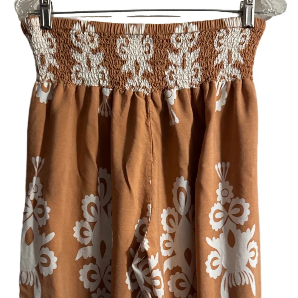 Boho Chic Brown and White Wide Leg Pants Size M - Image 5