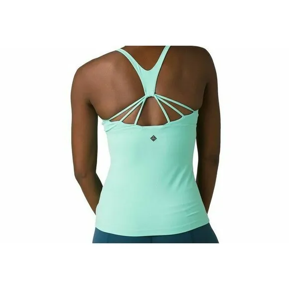 NWT Womens PrAna Yoga Pilates Strappy Top Bra New Momento L Aqua Blue Cups UPF - Image 2