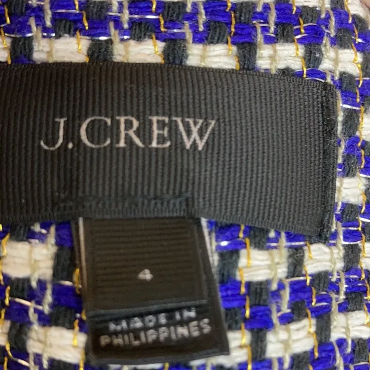 J. Crew Blue & White Tweed Women’s Silk Blend 3/4 Sleeve Cropped Blazer - Image 6