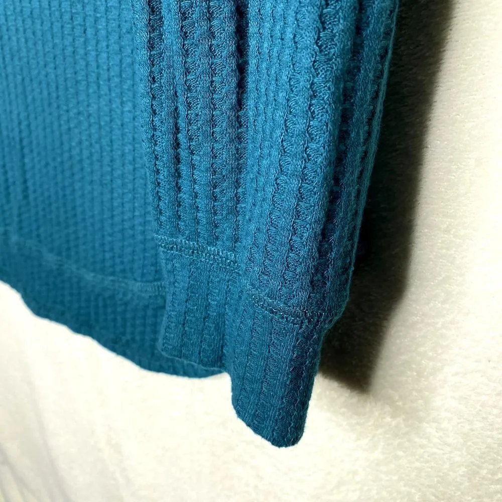Chaser Waffle Knit Thermal Long Sleeve Hoodie Blue Medium Drop Shoulder Sweater - Image 5
