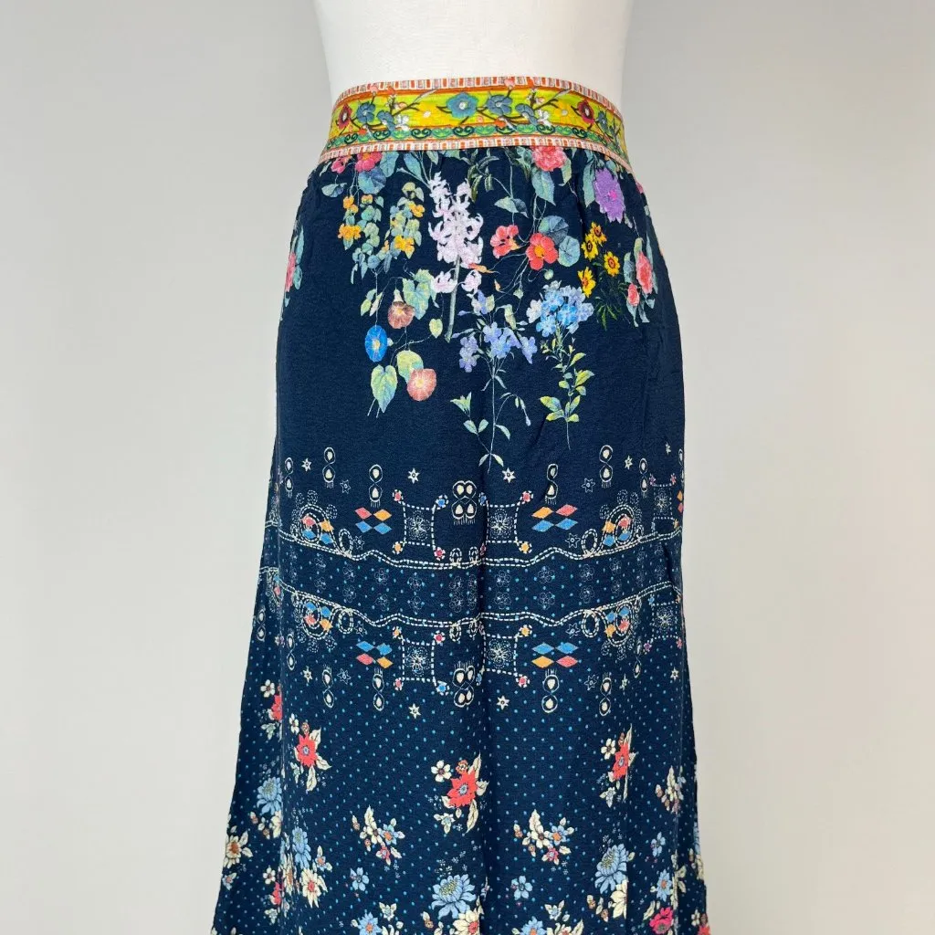 NWOT Johnny Was Blue Floral Elastic Waist Maxi Skirt Size S Pull-On - Image 3