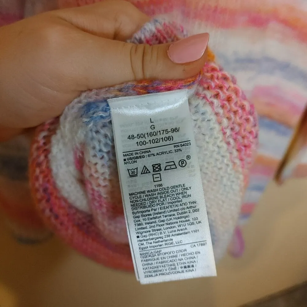GAP Size Large Pink Striped Acrylic Nylon Sweater Soft Kawaii Pastel Purple Fuzz - Image 5