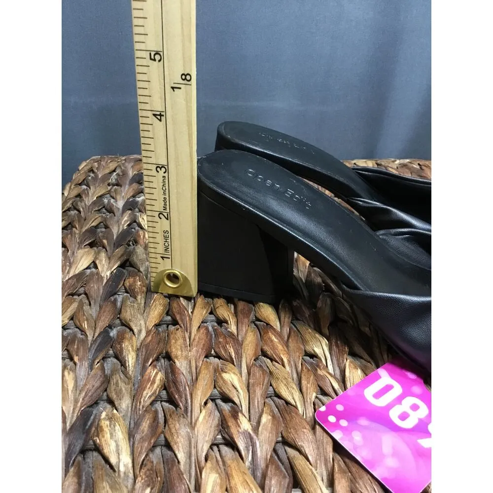 Nordstrom Open Edit Women 7.5 Black Leather Slip-On Square Toe Cora Heel Sandals - Image 5