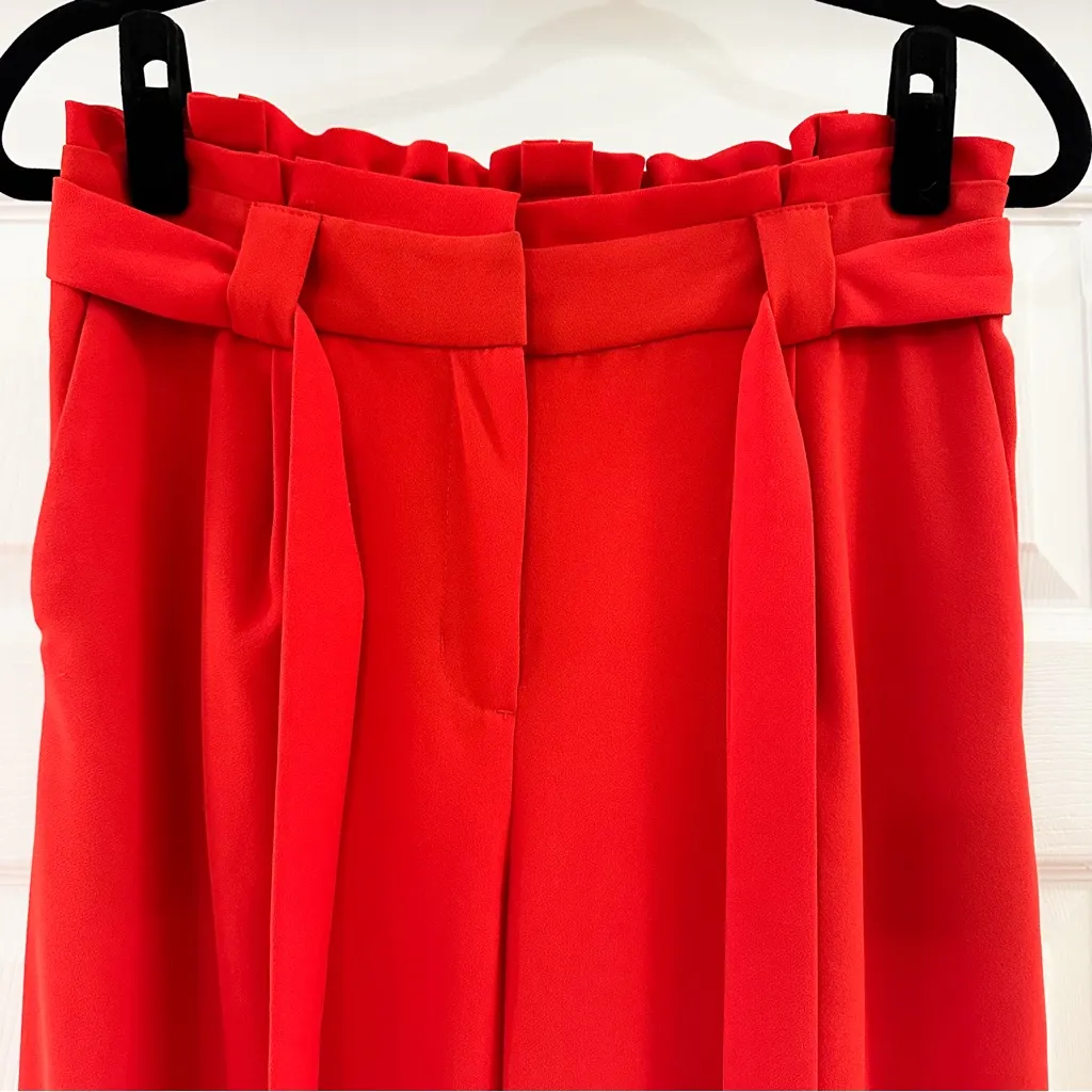Express High-Rise Wide Leg Pants belted tie waist red sz Small - Image 6