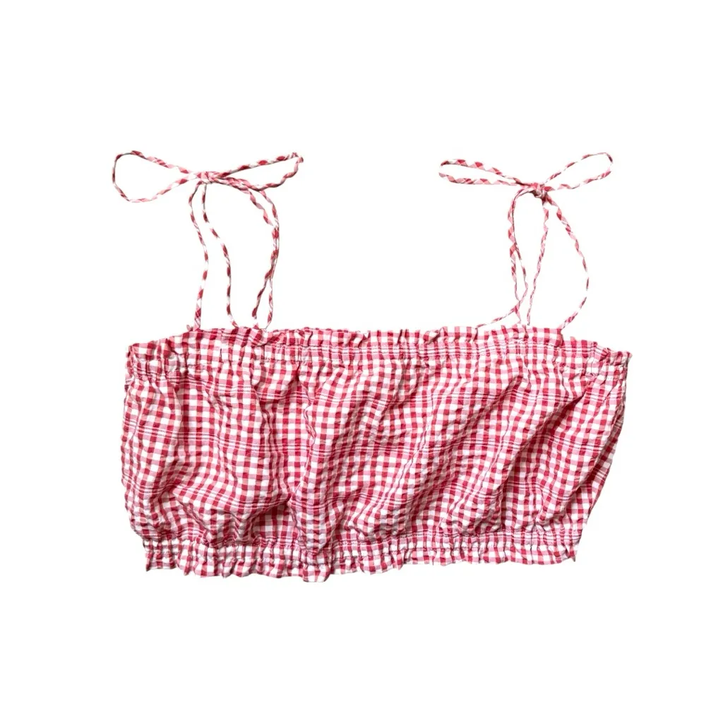 ASOS Red Gingham Tie Bandeau Crop Top Size 12 - Image 5