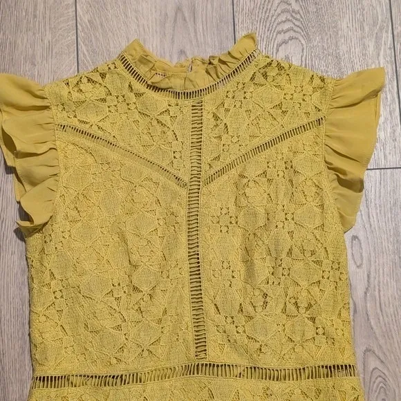 Altar'd State Dress M Medium Yellow Lace Ruffle Mini Mustard Lacy - Image 2
