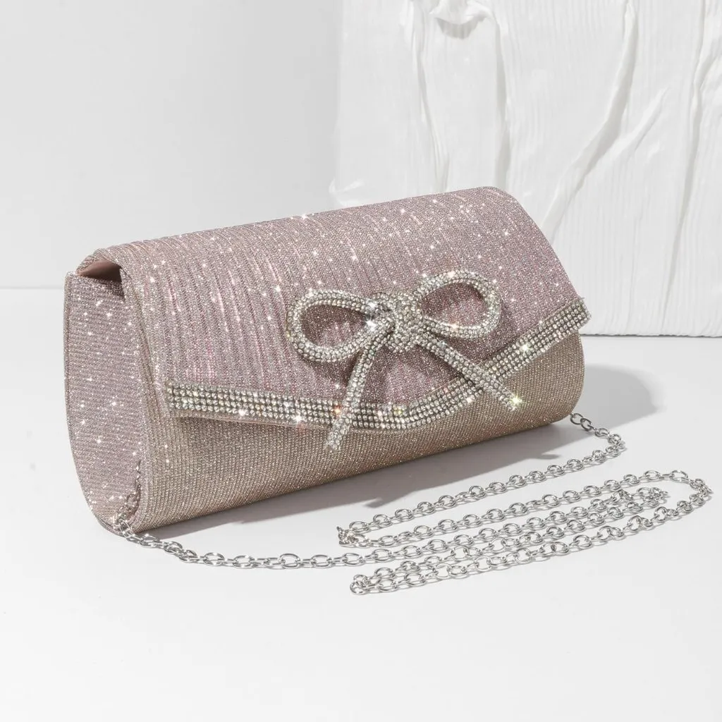 ⚡ Women's Light Purple Bow Sparkly Glitter Rhinestone Party Prom Clutch Bag - Image 4