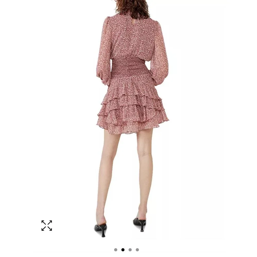 Bardot Georgette Soft Floral-Print Mini Ruffle Dress Chiffon Smocked Pink Size 8 - Image 2