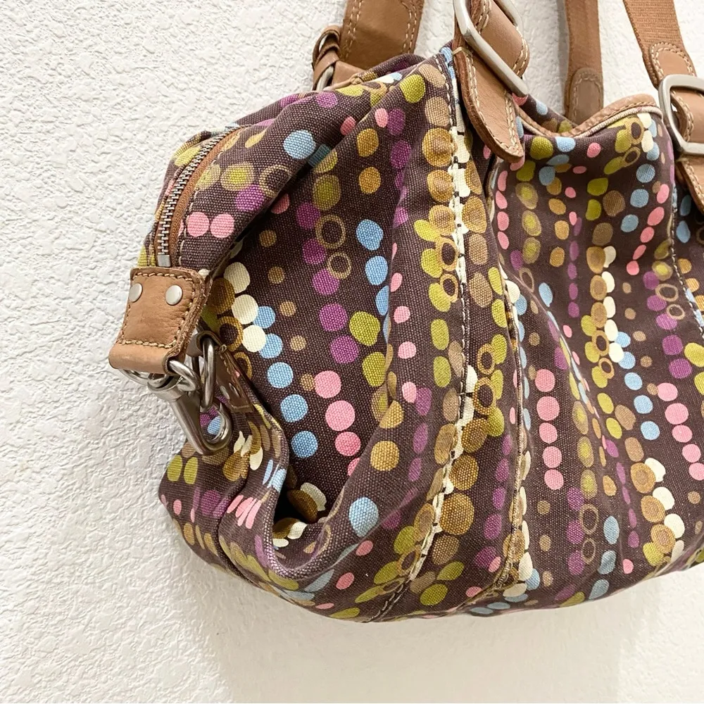FOSSIL Multicolored Polka Dot Bubble Canvas Print Weekender Duffle Bag - Image 5
