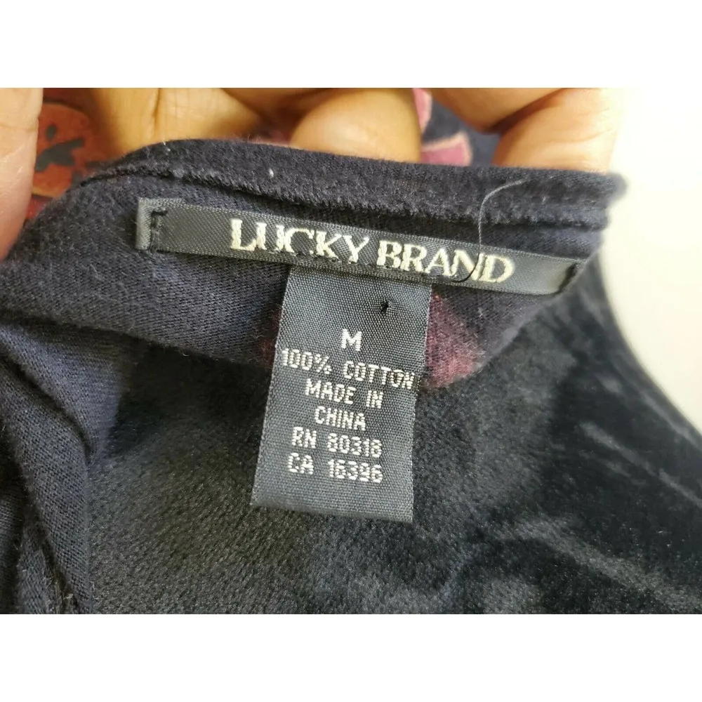 Lucky Brand Womens Black Floral Cotton Sweetheart Neck Long Sleeve Blouse Size M - Image 8