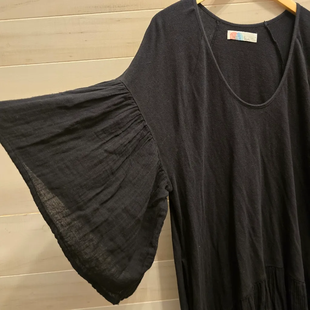 {L} Free People Beach Black Maxi Dress Bell Sleeve Gauze - Image 4