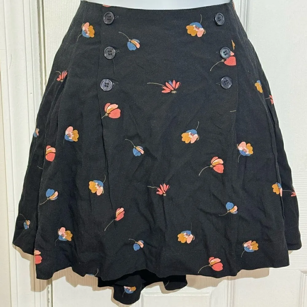 NWT Free People Black Floral Print Pleated Mini Skirt A Line Flare Size 6 - Image 2