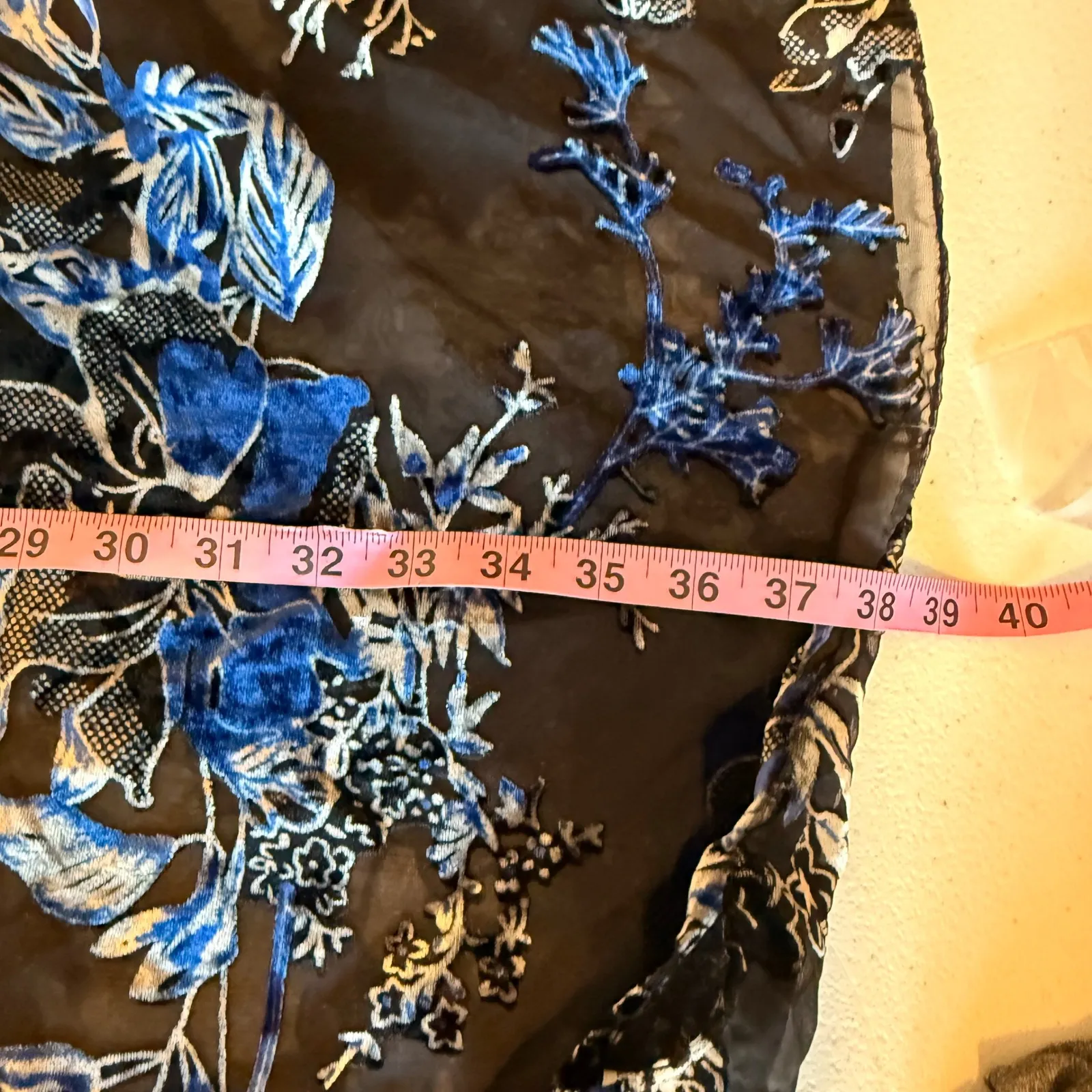 Sheer Floral Kimono Blue Black Burnout Shawl Whimsey Goth Open Front Evening - Image 6