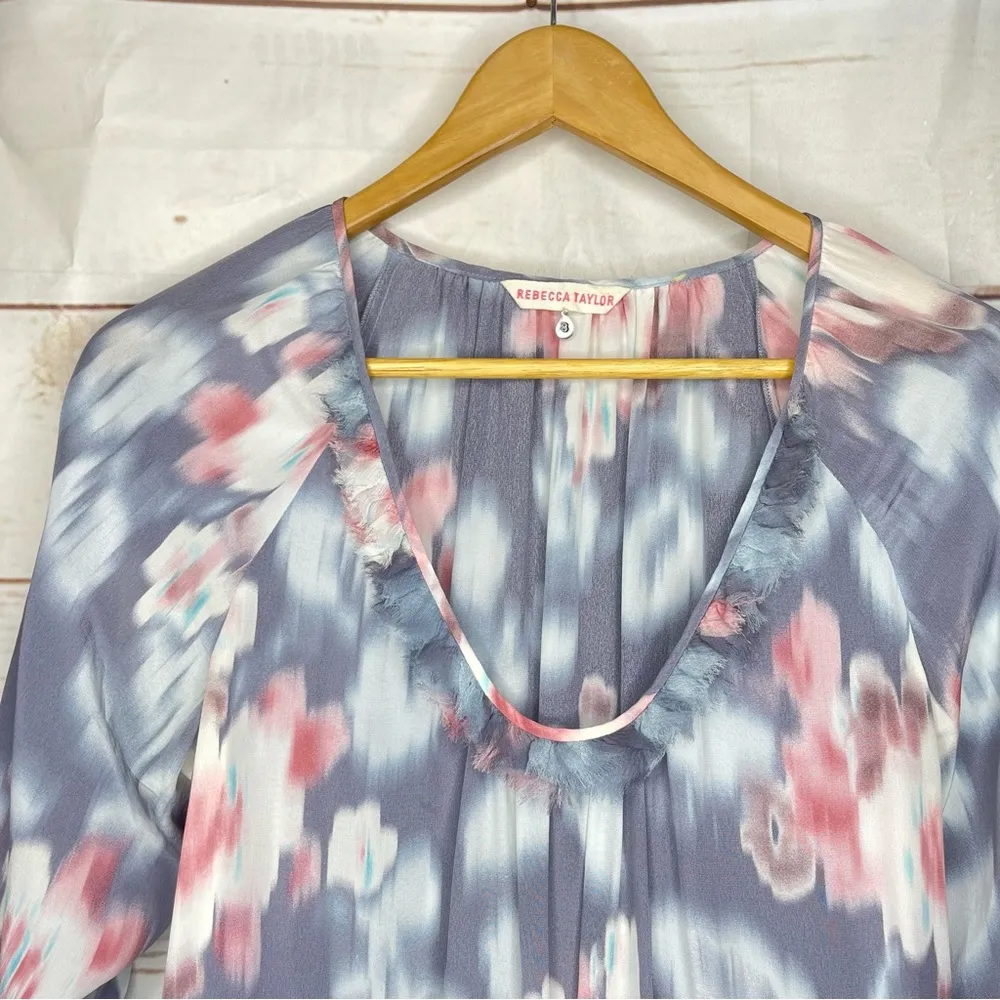 Rebecca Taylor • Mini Dress • Floral • 8 • Long Sleeve • 100% Silk • Distressed - Image 7