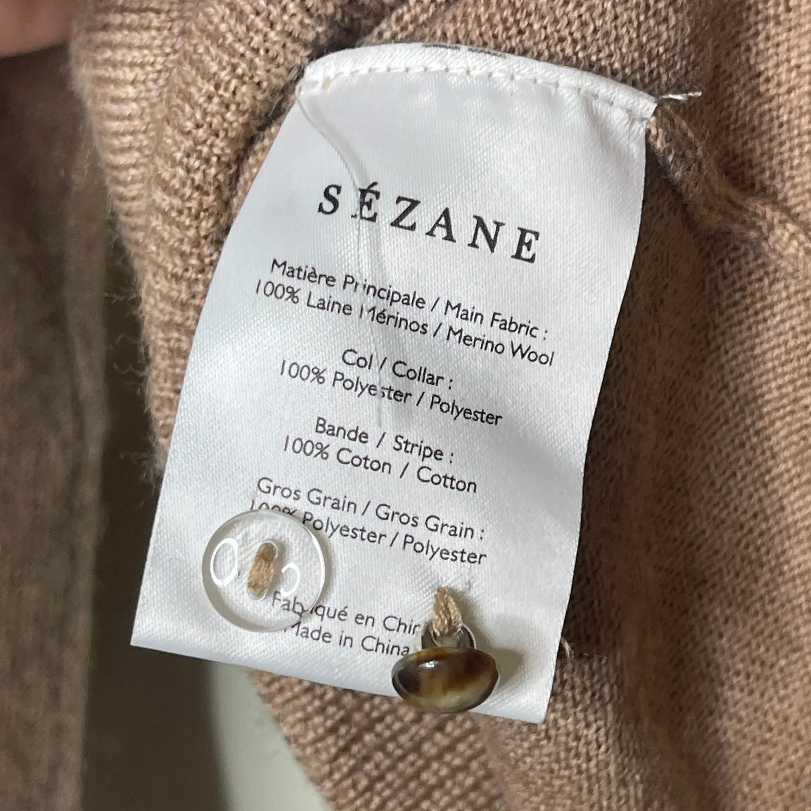 Sezane Eduardo camel latte merino wool jumper white lace collar XS - Image 8