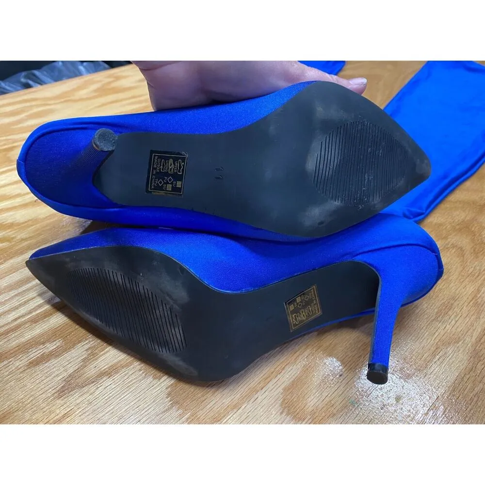 Azalea Wang Womens Blue Stiletto Heel Heart Out Extreme Thigh High Boots Size 11 - Image 4