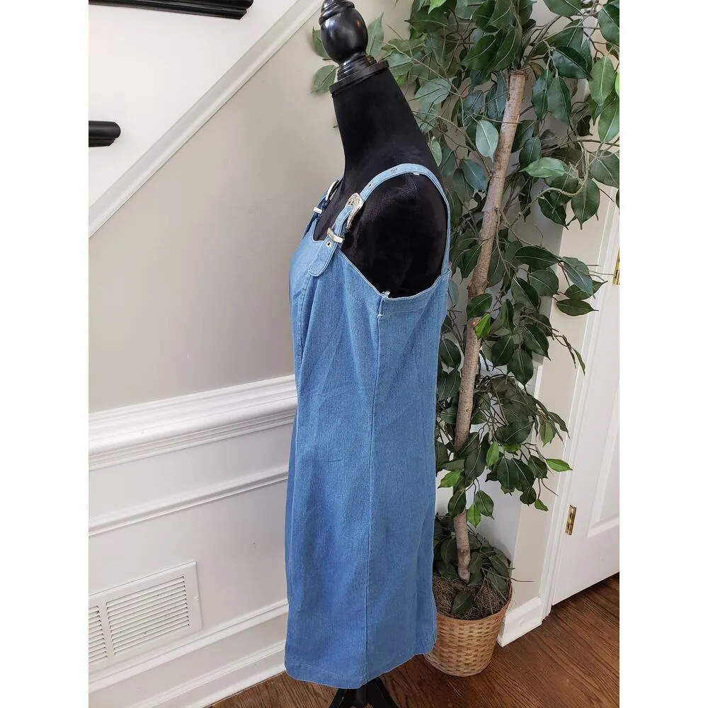 Love by Chesley Shift Dress Women's Medium Blue Denim Cowgirl Buckle Back Zip - Image 12