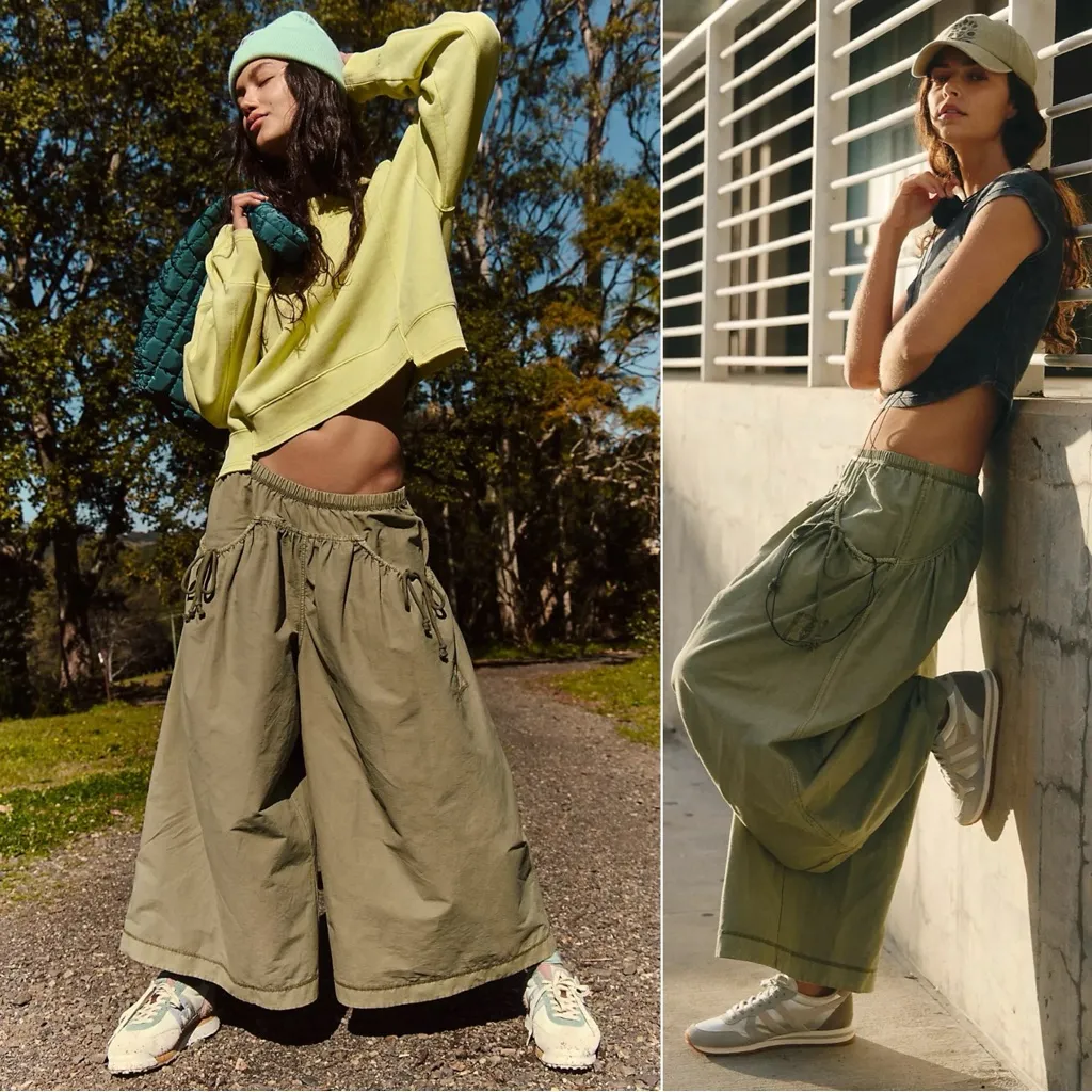 Free People FP Movement Extreme Wide Leg Step By Step Pants Sage Stone Large NWT - Image 2