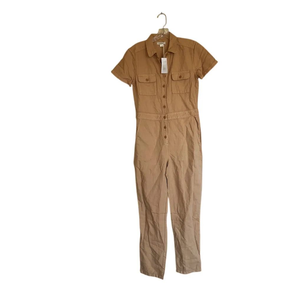 NWT Outerknown S.E.A. Suit Sand Brown Organic Cotton Linen Jumpsuit Coveralls Tan Size XS - Image 7