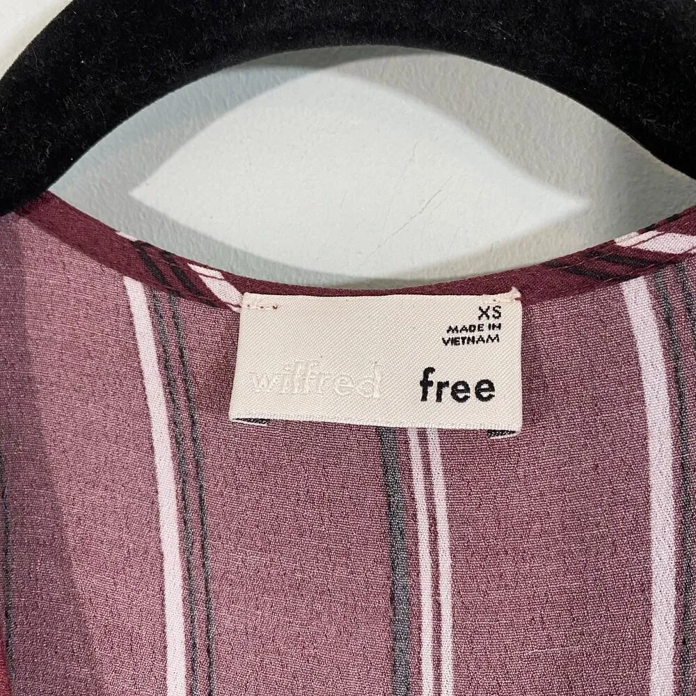 Aritzia Wilfred Free Maroon Red Striped Short Sleeve Jesse Wrap Dress Size XS - Image 5