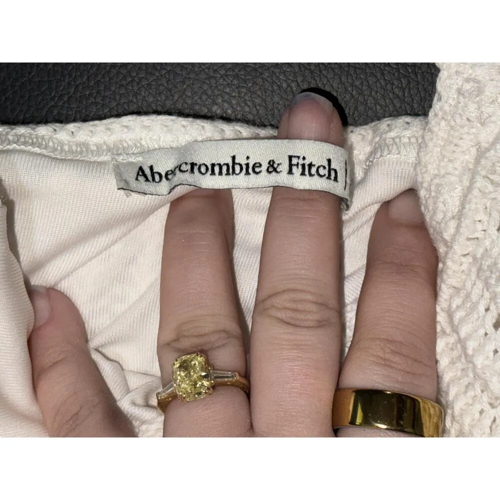 Abercrombie & Fitch White Crochet Knit Cotton Crop Top Cropped Tank Top Size XS - Image 4
