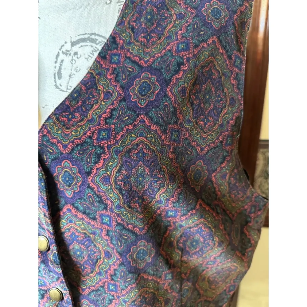 VINTAGE Talbots XL (runs small) Paisley Velvet Vest with Gold Brass Buttons - Image 6