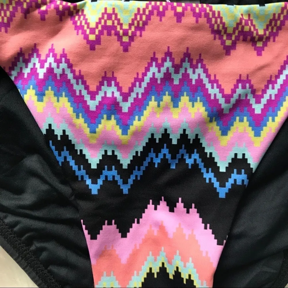 PILYQ Rainbow Low Rise Bikini Bottom Adjustable Waist Black Pink Green Small New - Image 4