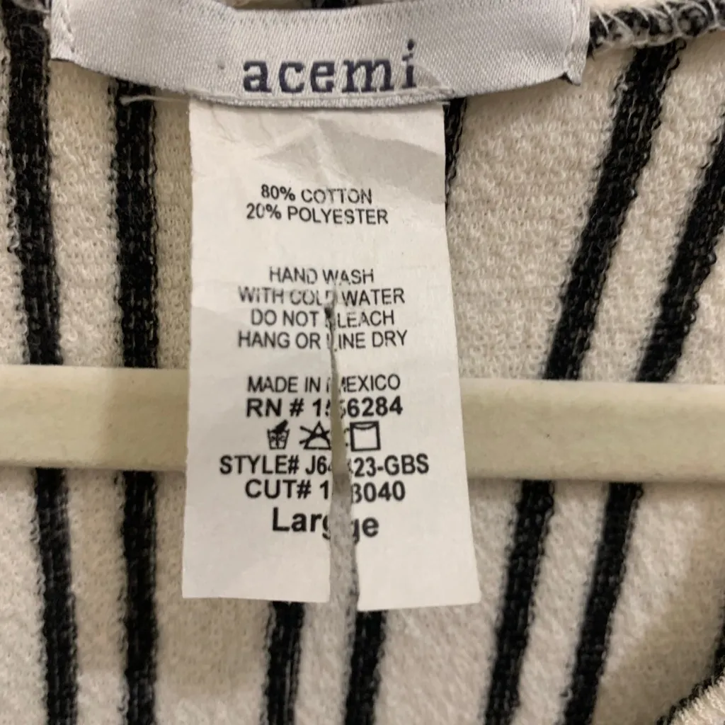 Acemi Off White Black Stripes Sz Large Pullover Hoodie. 2630 - Image 4