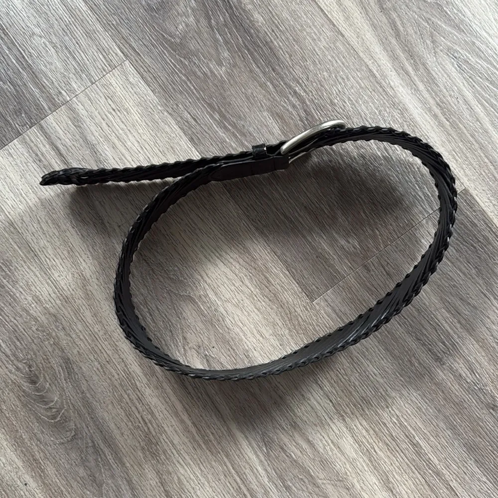 a.n.a Black Leather Braided Belt Medium with  Silver Hardware Wide Boho - Image 2