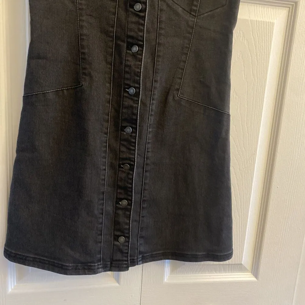Free People Black mini Dress Denim Size 2 Wandering Star Sleeveless Punk Grunge - Image 4