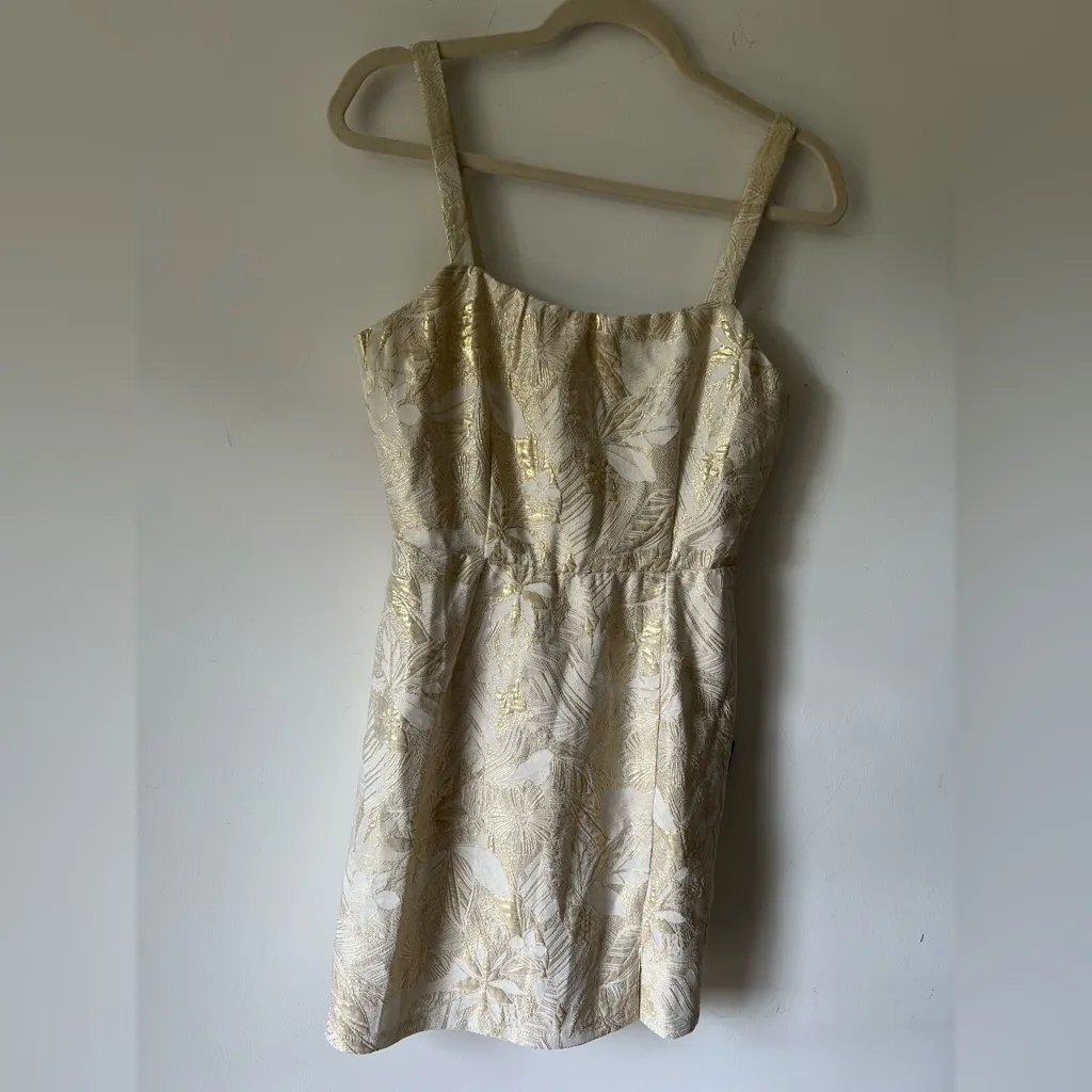 Lulus Gold Floral Metallic Brocade Mini Dress Women’s Size M NWT - Image 3