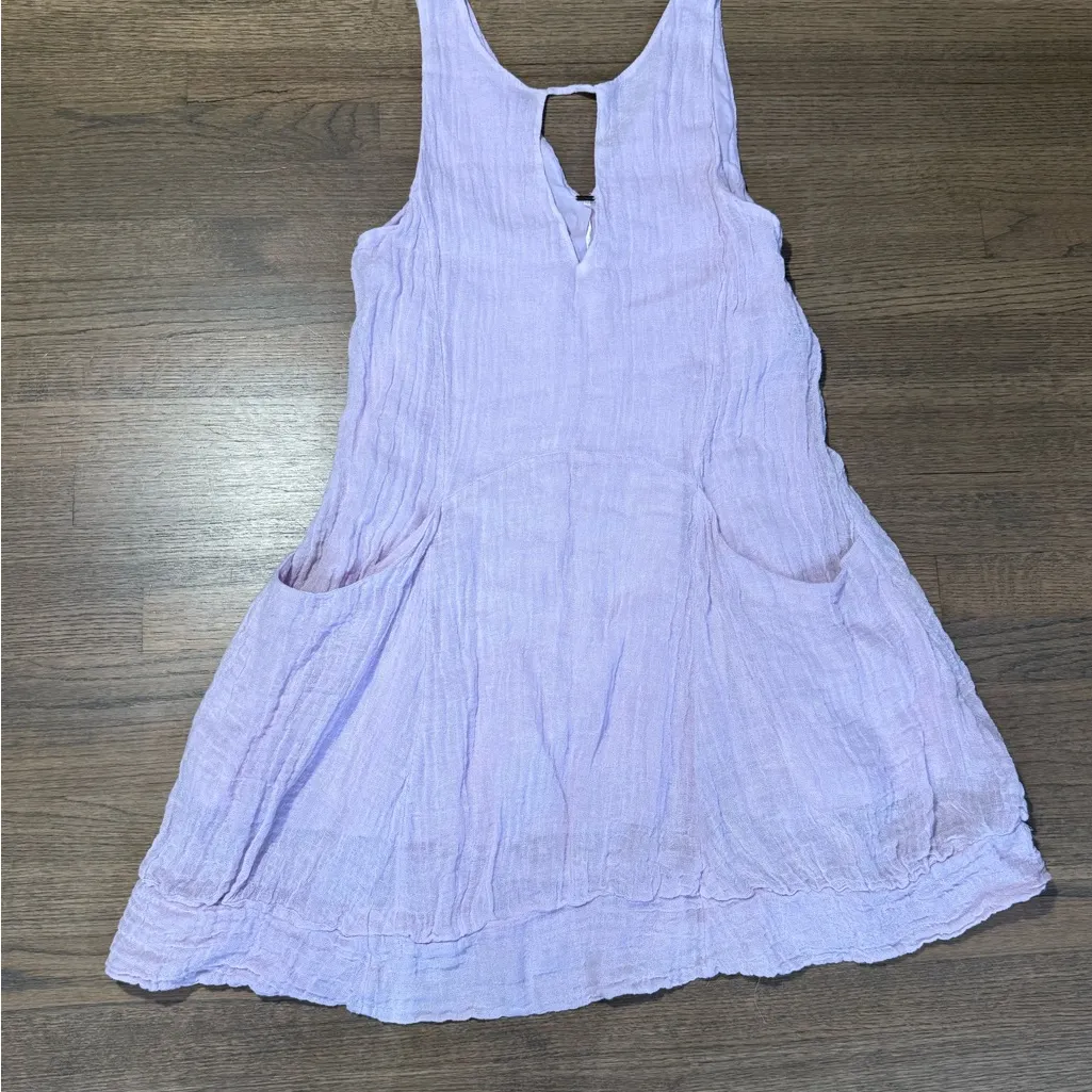 Free People Smooth Sailing Dress Gauzy Beach 100% Linen Lilac- Size Medium - Image 2