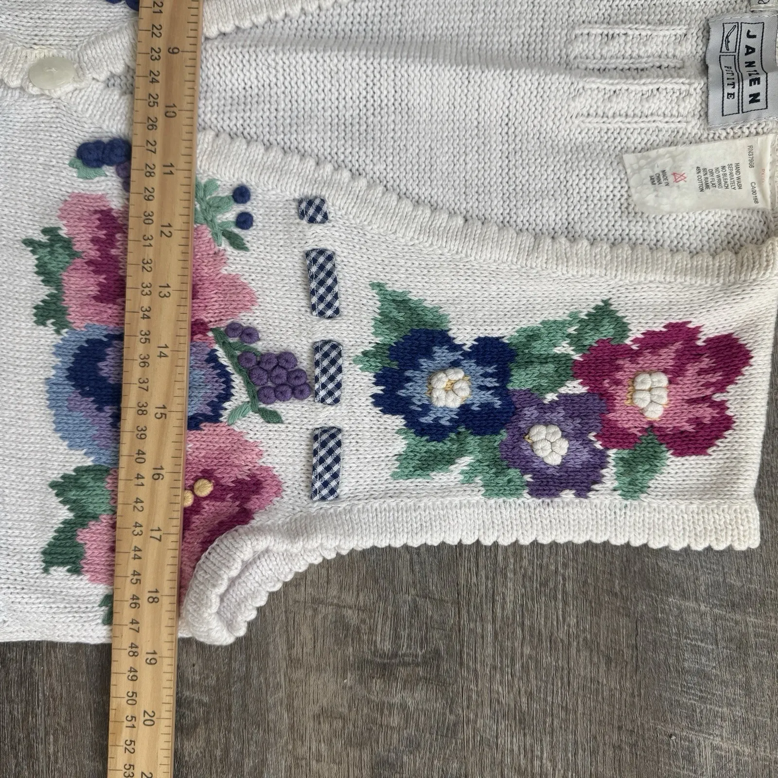 Vtg Jantzen Grandma Sweater Vest Hand Embroidered Floral Cottagecore Granny Med - Image 6