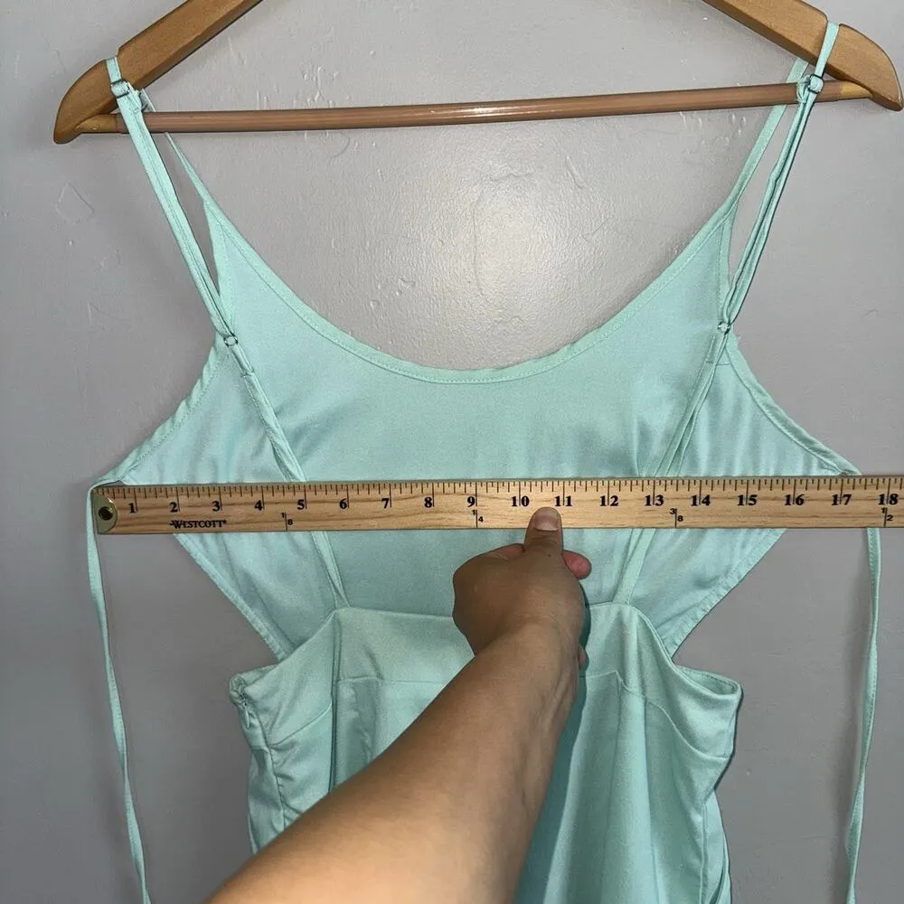 Tea & Cup  Women’s Romper Size S Sage Blue Green Open Back Spaghetti Strap - Image 7