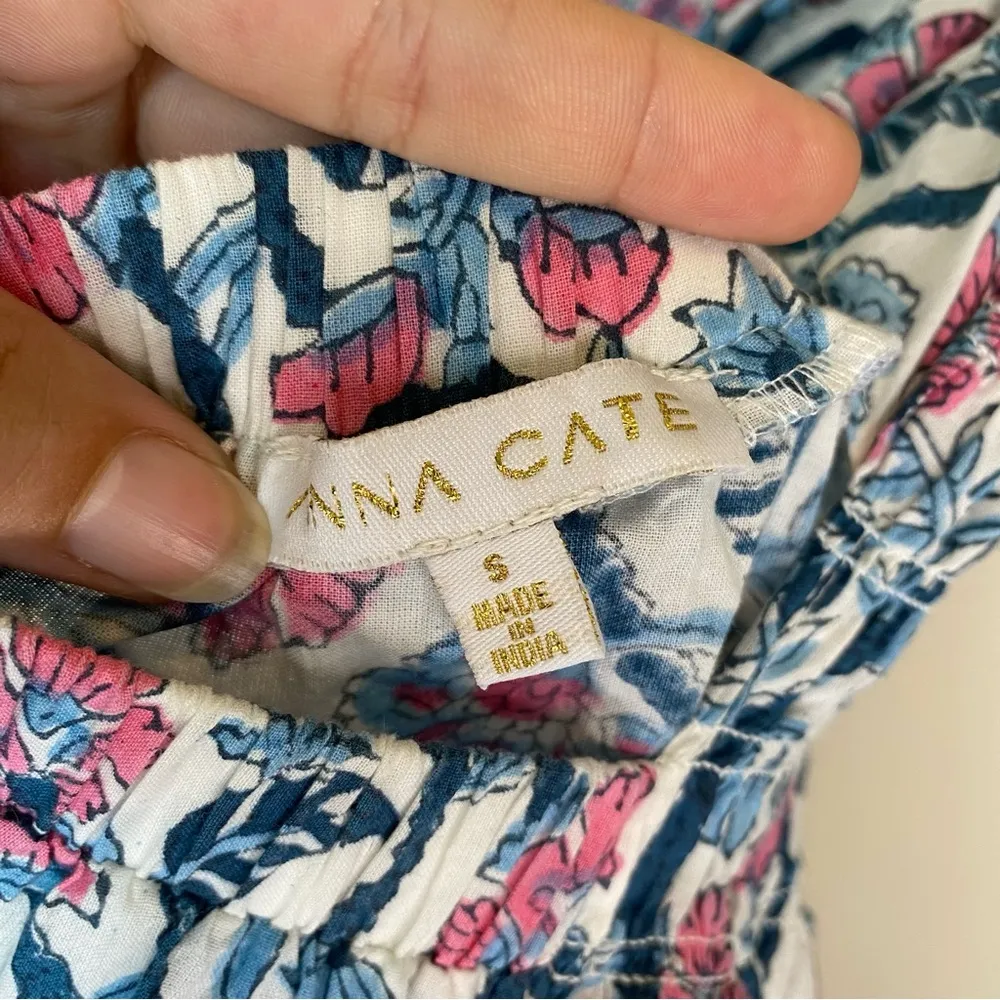 ANNA CATE Giselle Floral Block Print Ruffle Smocked Maxi Dress Blue/Pink Small Blue - Image 6