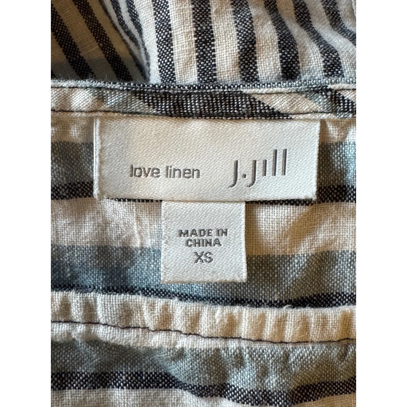 J Jill Love Linen Dress Women XS Blue White Striped Linen Shift Preppy Lagenlook - Image 8