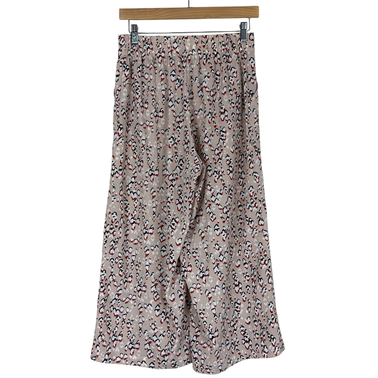 Melloday Culottes Womens XS Beige Abstract Print Crop Pants Wide Leg Boho Casual - Image 4