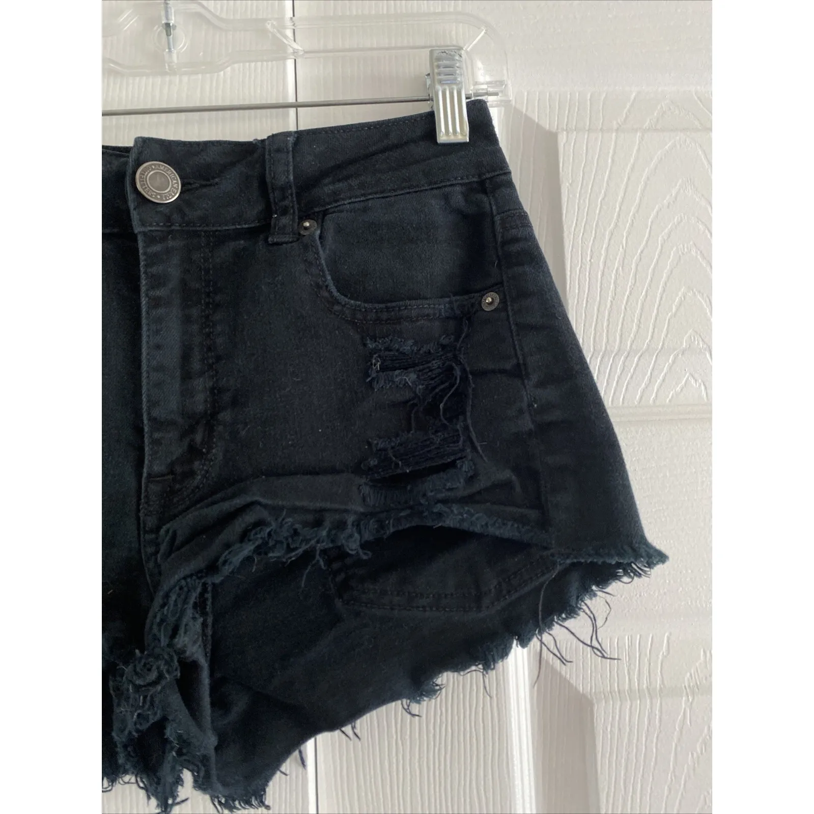 American Eagle Womens 4 Black High Rise Festival Cut Off Shorts Frayed Hem Next - Image 4